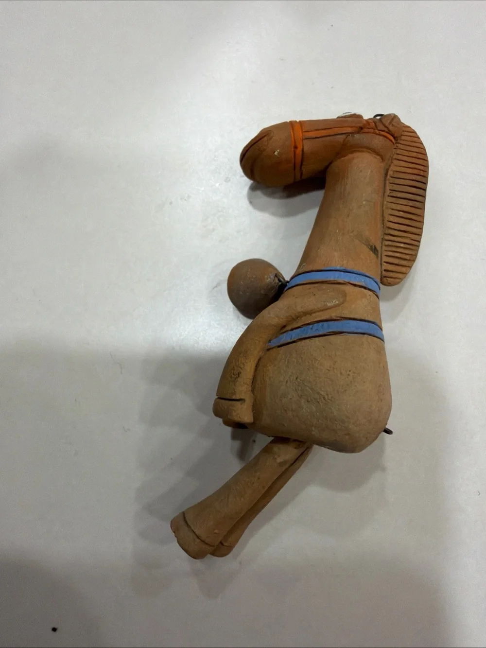 Handcrafted Brown Horse Ornament Toy with Blue Harness